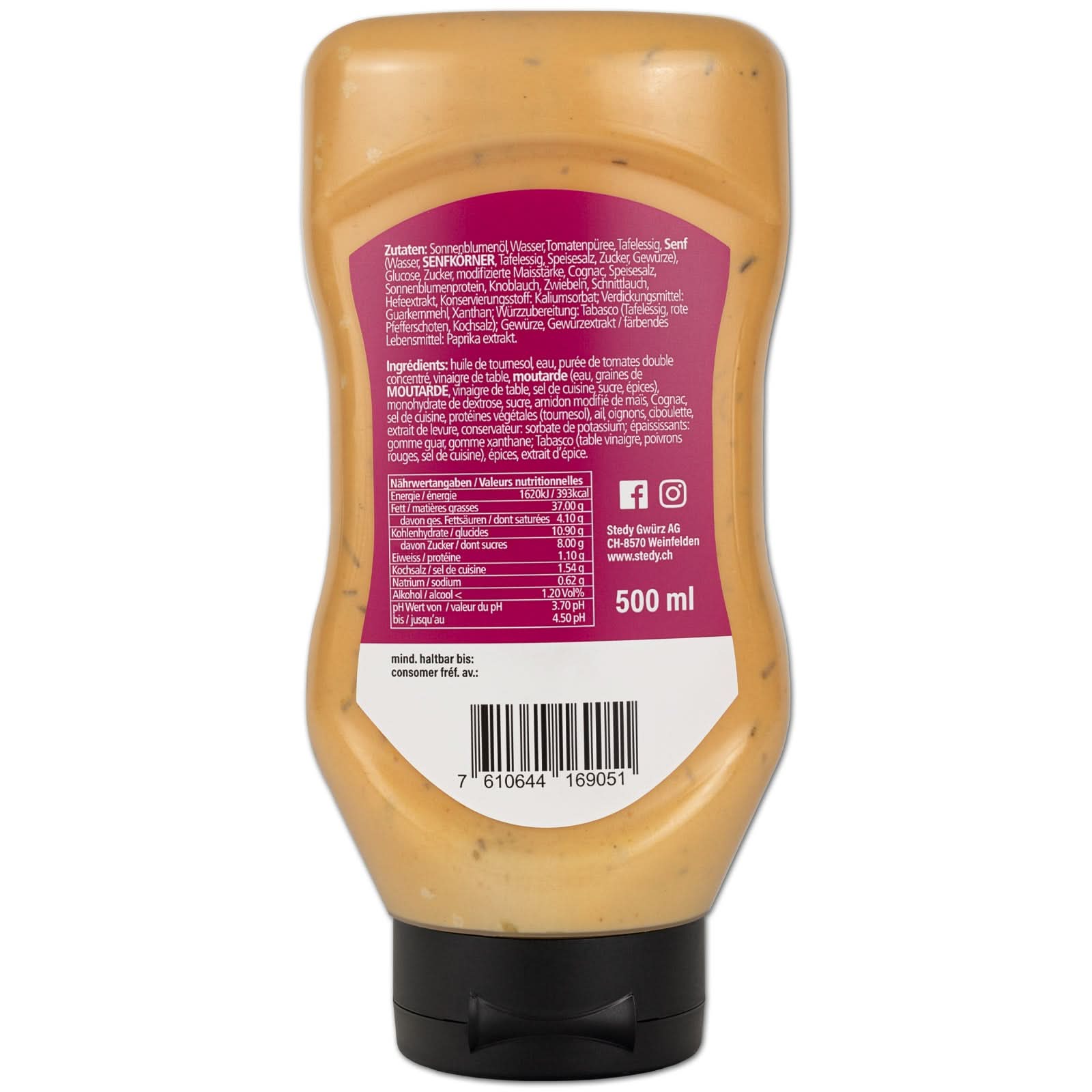 Stedy ONE di Bescht Cocktailsauce Rückseite der Flasche mit Nährwertangaben