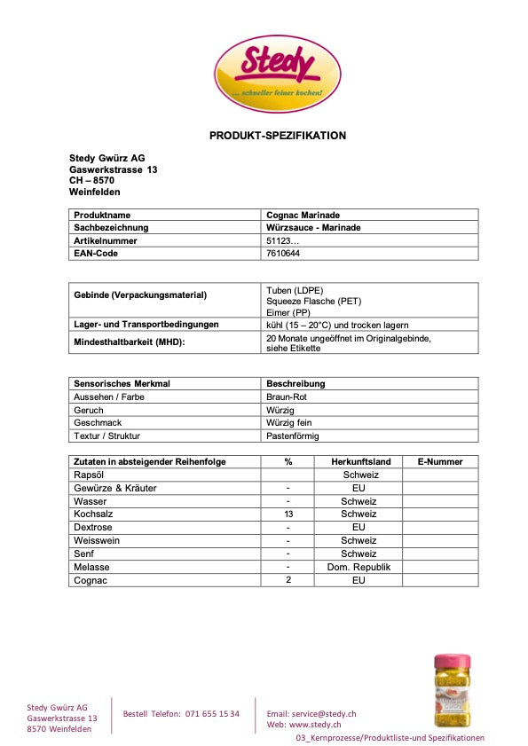 Cognac Marinade 440 kg Palette / Für Grossverbraucher