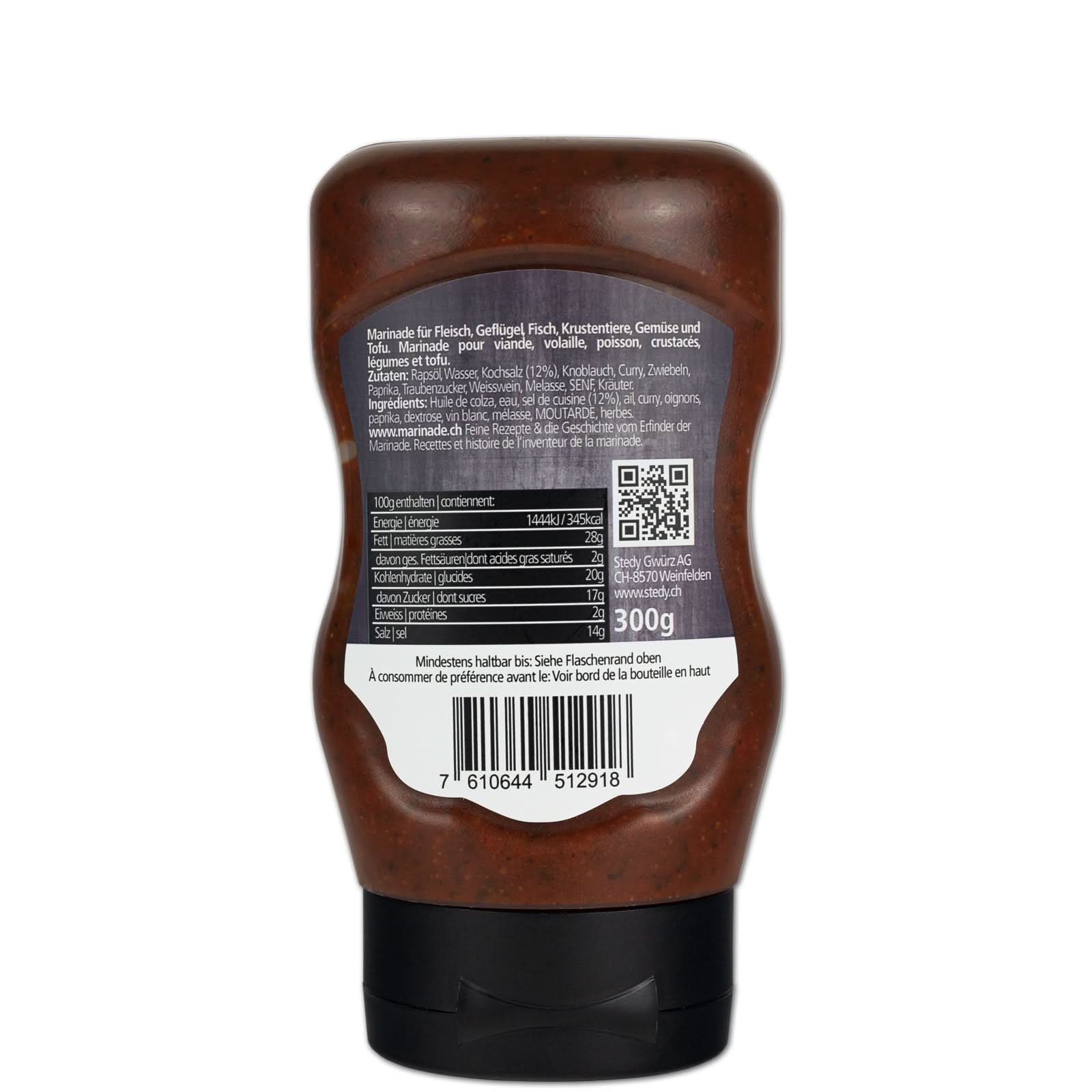 Stedy Metzger Marinade Rückseite der Squeeze-Flasche mit Etikett