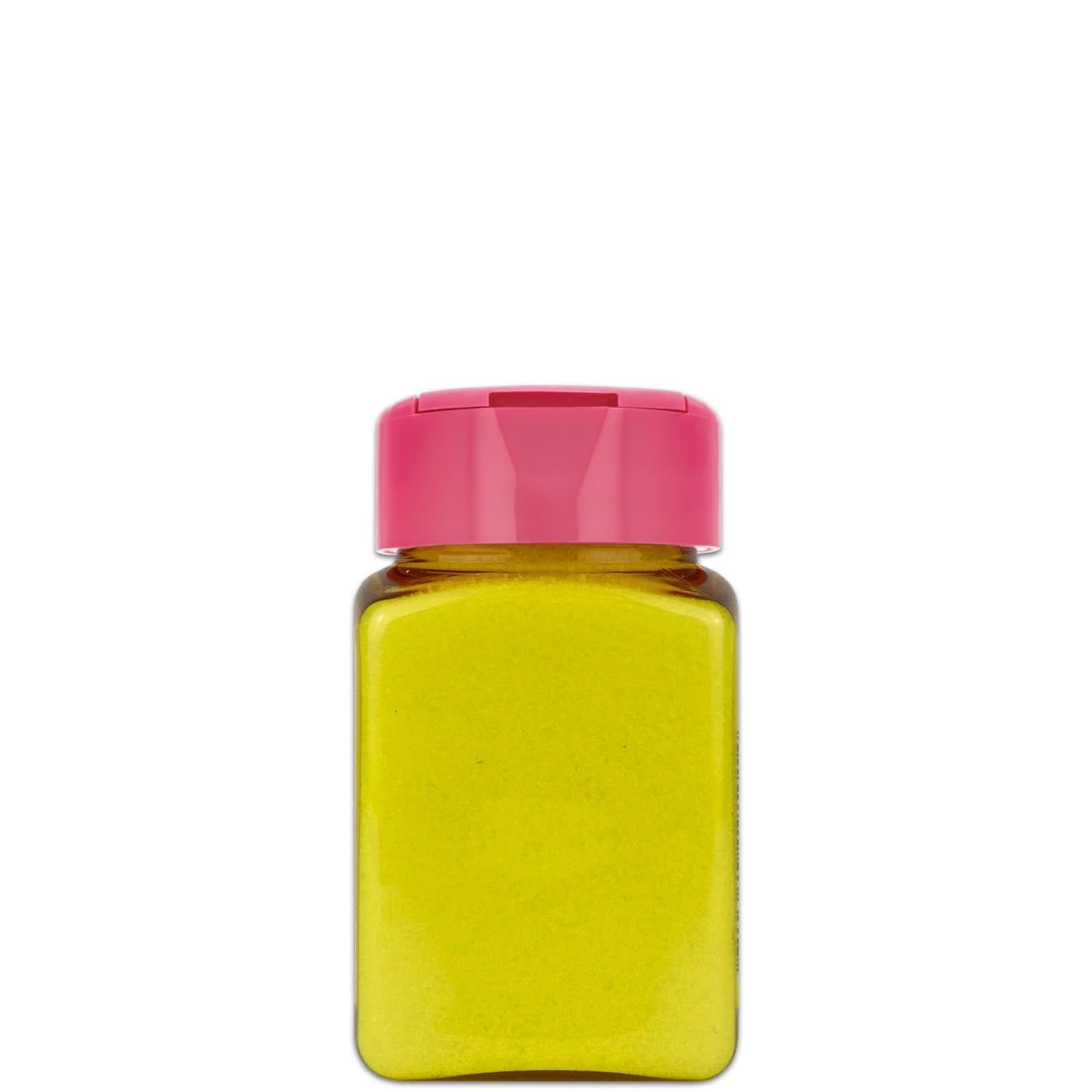 Stedy Meersalz im Glas mit gelbem Inhalt, freigestellt auf weissem Hintergrund