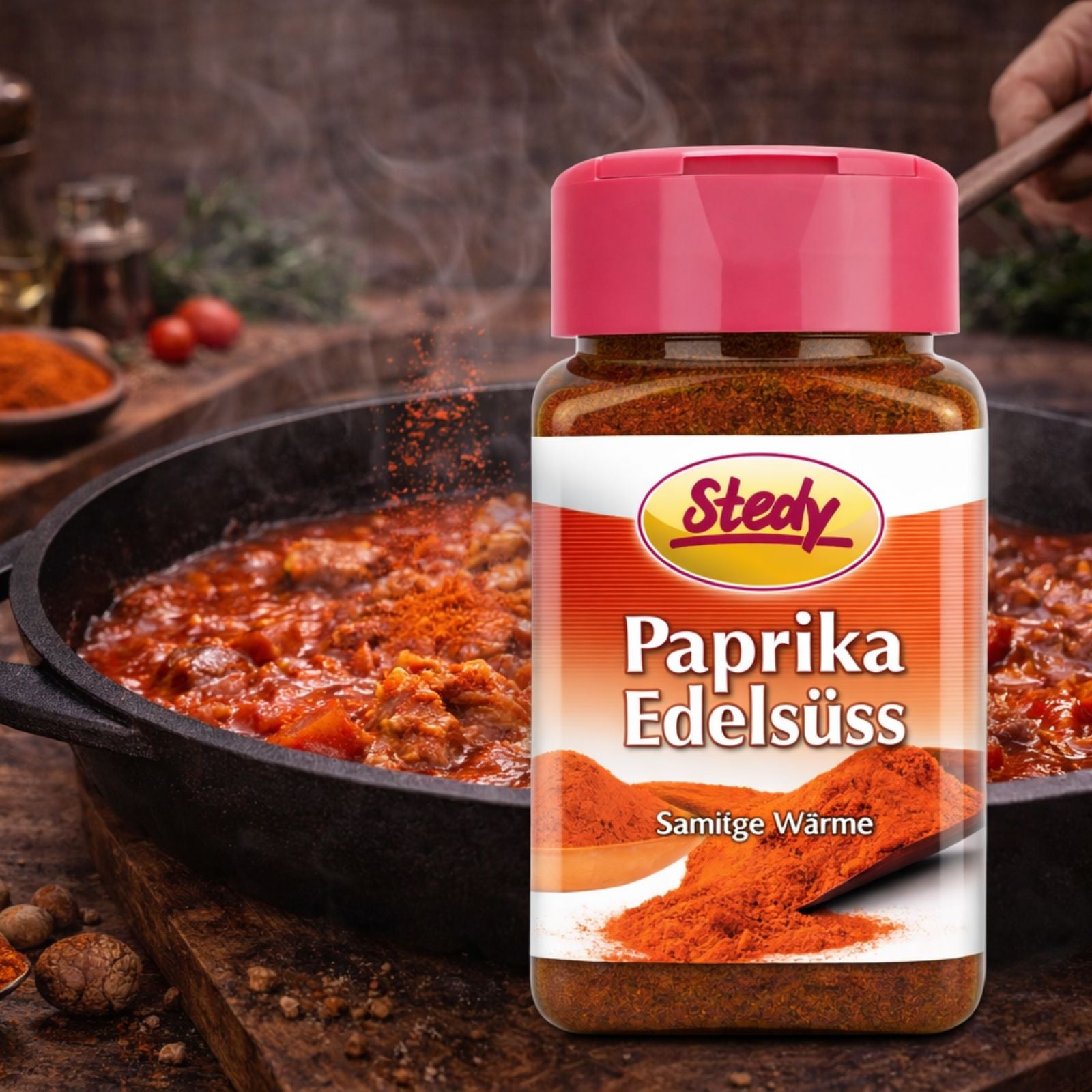 Stedy Paprika Edelsüss im Streuer in Pfannengericht-Szene