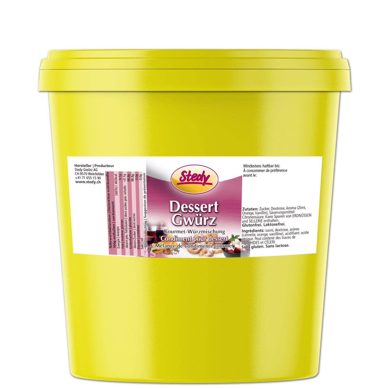 Stedy Dessert Gewürz im Grossgebinde, gelber Eimer für Gastronomie