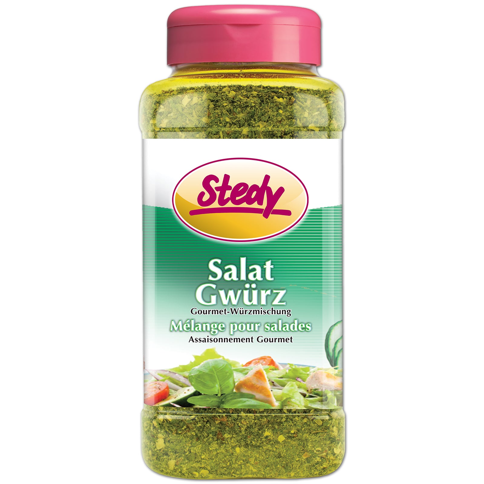 Grosser Streuer Stedy SalatGwürz mit Gemüseabbildung auf dem Etikett