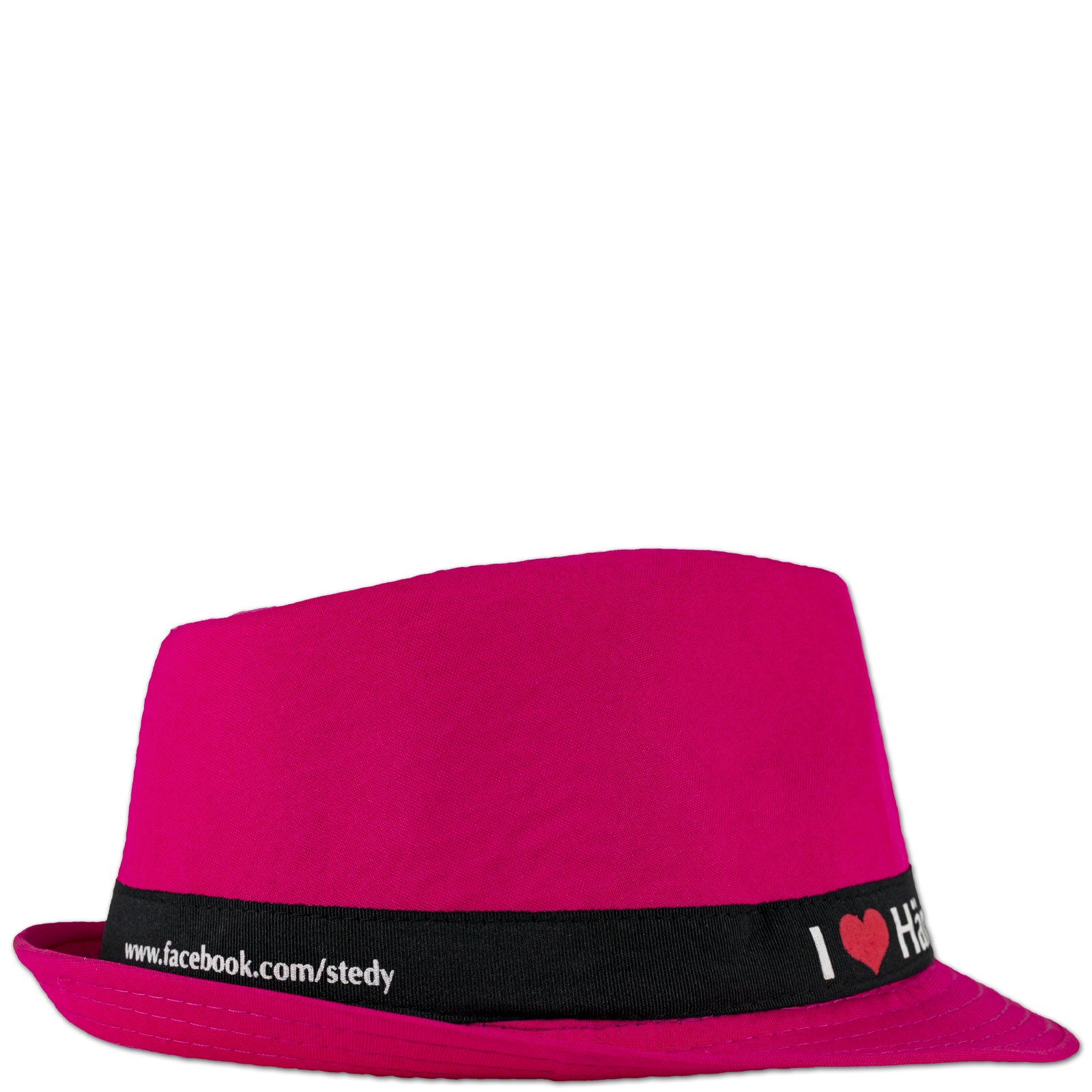 Rückansicht des pinken Stedy Huts mit schwarzem Band und Markenaufdruck