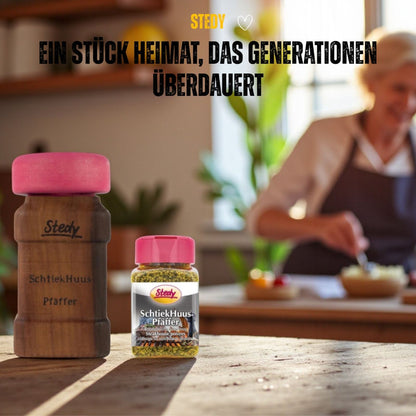 Schtiekhuus Pfäffer incl. épices - Moulin exclusif en poirier de Thurgovie