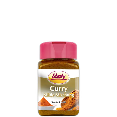 Stedy Curry milde Mischung im Streuer mit pinkem Deckel, freigestellt