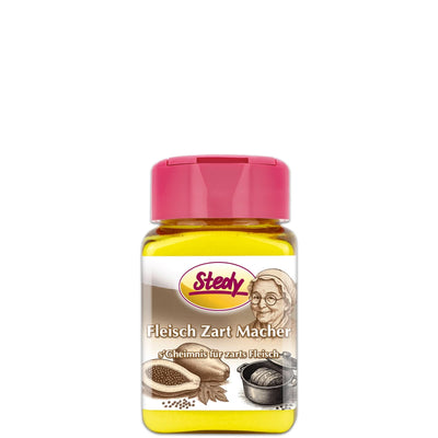 Stedy Fleisch Zart Macher Gewürz im Streuer mit pinkem Deckel, freigestellt