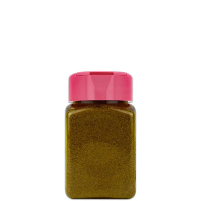 Gewürzstreuer mit fein gemahlenem Kümmel, Rückansicht vor weissem Hintergrund