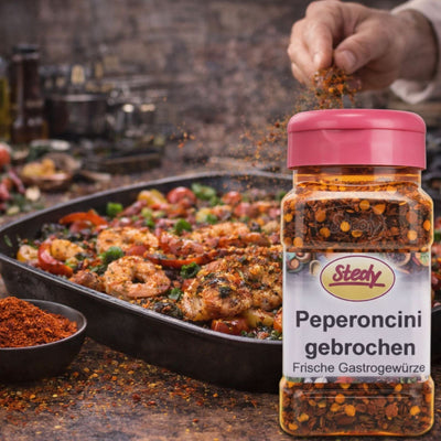 Peperoncini gebrochen Gewürz von Stedy – Anwendung beim Würzen von Ofengemüse
