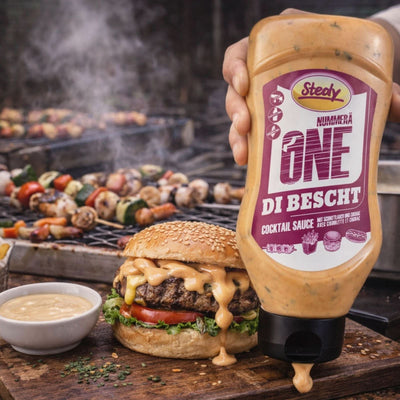 Stedy ONE di Bescht Cocktailsauce beim Servieren auf Burger, Anwendungsszene