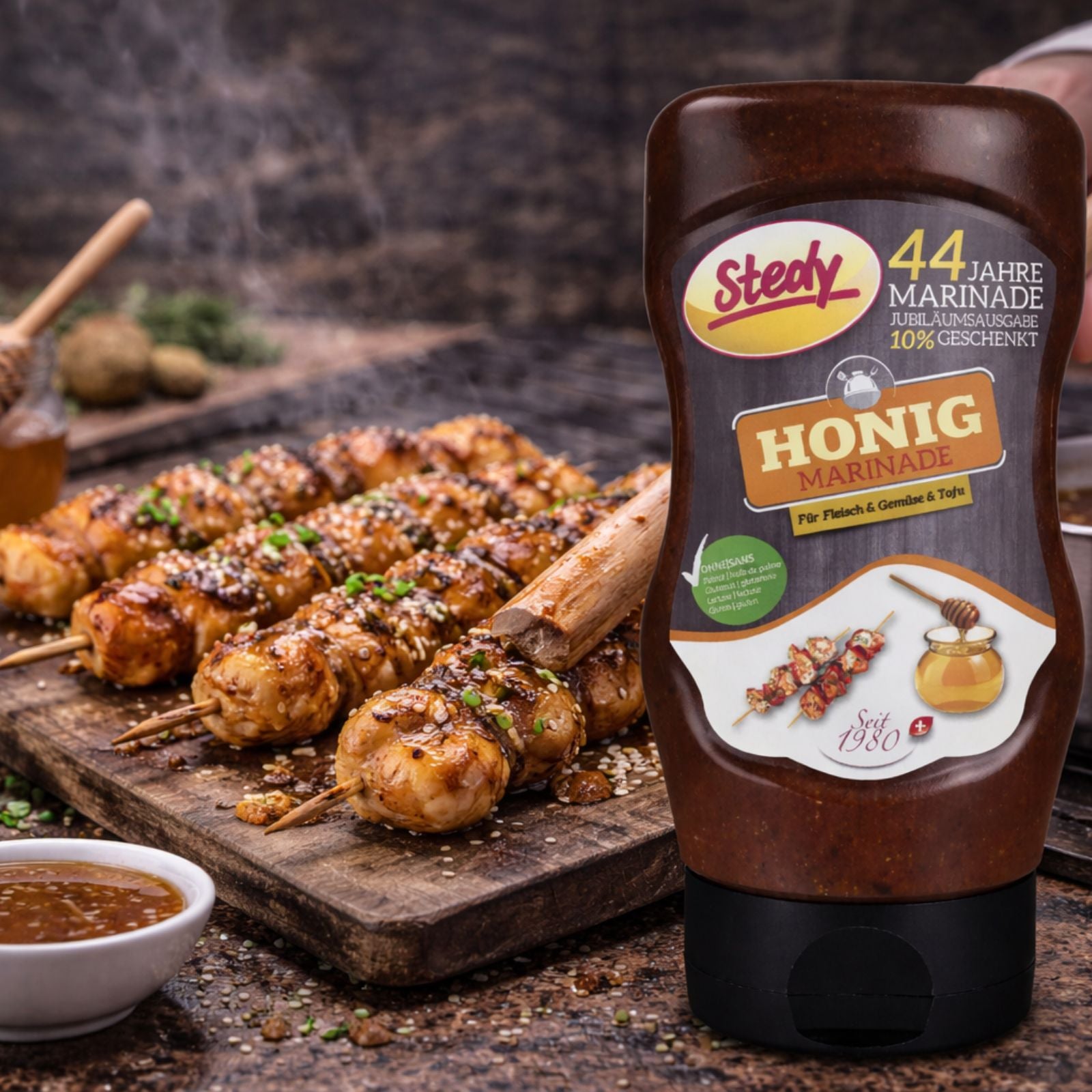 Stedy Honig Marinade beim Marinieren von Grillfleisch, Anwendungsszene