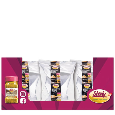 Stedy Kartoffelchips im Set mit Gewürzen, Präsentation auf Display