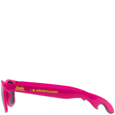 Pinke Sonnenbrille Seitenansicht mit Steg-Branding