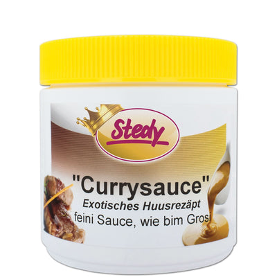 Stedy Currysauce im Kunststoffbecher mit gelbem Deckel, exotisches Hausrezept
