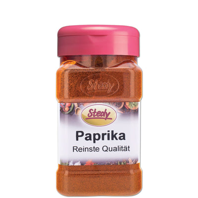 Stedy Paprika Gewürzstreuer mit pinkem Deckel, Produktaufnahme auf weissem Hintergrund