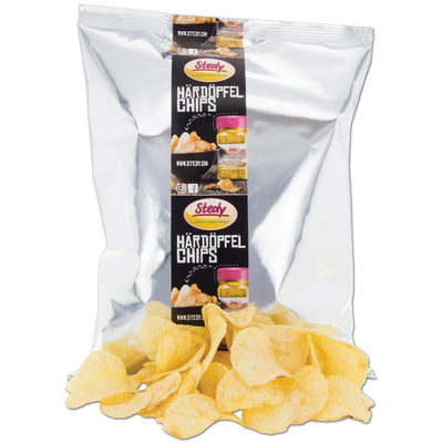 Stedy Kartoffelchips in silberner Verpackung, Produktansicht Vorderseite