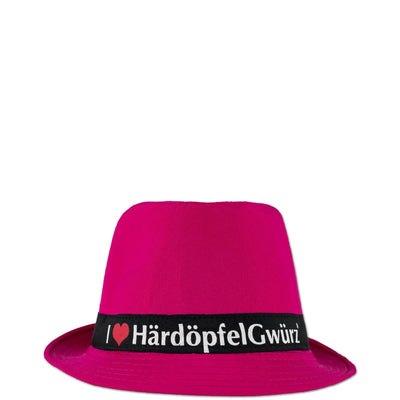 Pinker Stedy Hut mit Schriftzug „I ❤️ HärdöpfelGwürz“ – stylisches Accessoire
